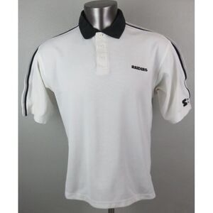 Mens Vintage‎ Oakland Raiders Polo Shirt White Size M Cotton NFL Cotton